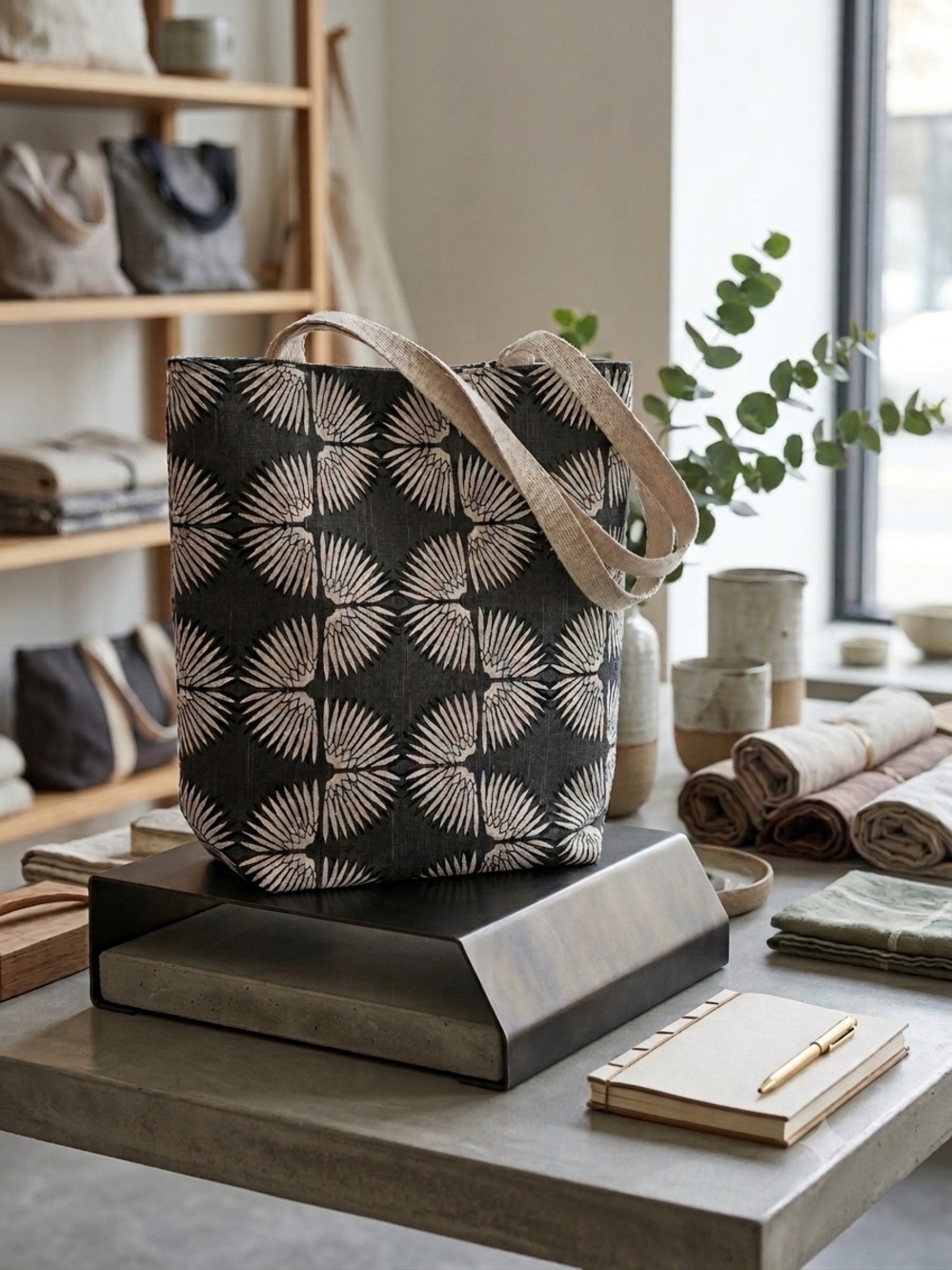 Handmade Geometric Print Tote Bag
